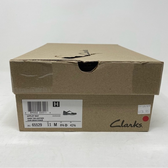 Clarks Appley Way Dark Tan T-Strap 26165529 Leather Sandals WIDE - Picture 8 of 8